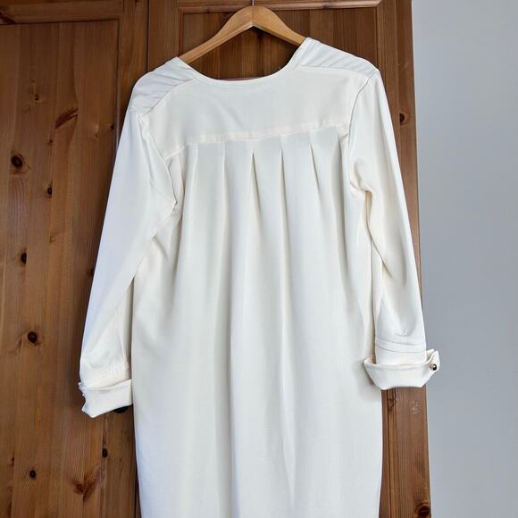 Isoude CREAM V-Neck Silk Georgette Shift Dress Women’s 14 Event Gala Wedding - Picture 6 of 8